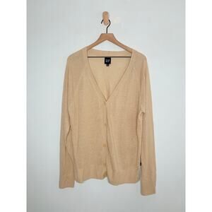 Gap Beige Linen Blend Button Up Cardigan Sweater Women’s XL Tan Minimalist